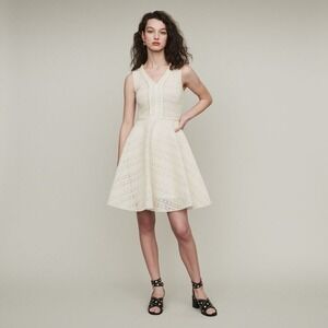 Maje‎ NWT Reinette Fit and Flare Embroidered Cream Sleeveless Dress Size 3/Large